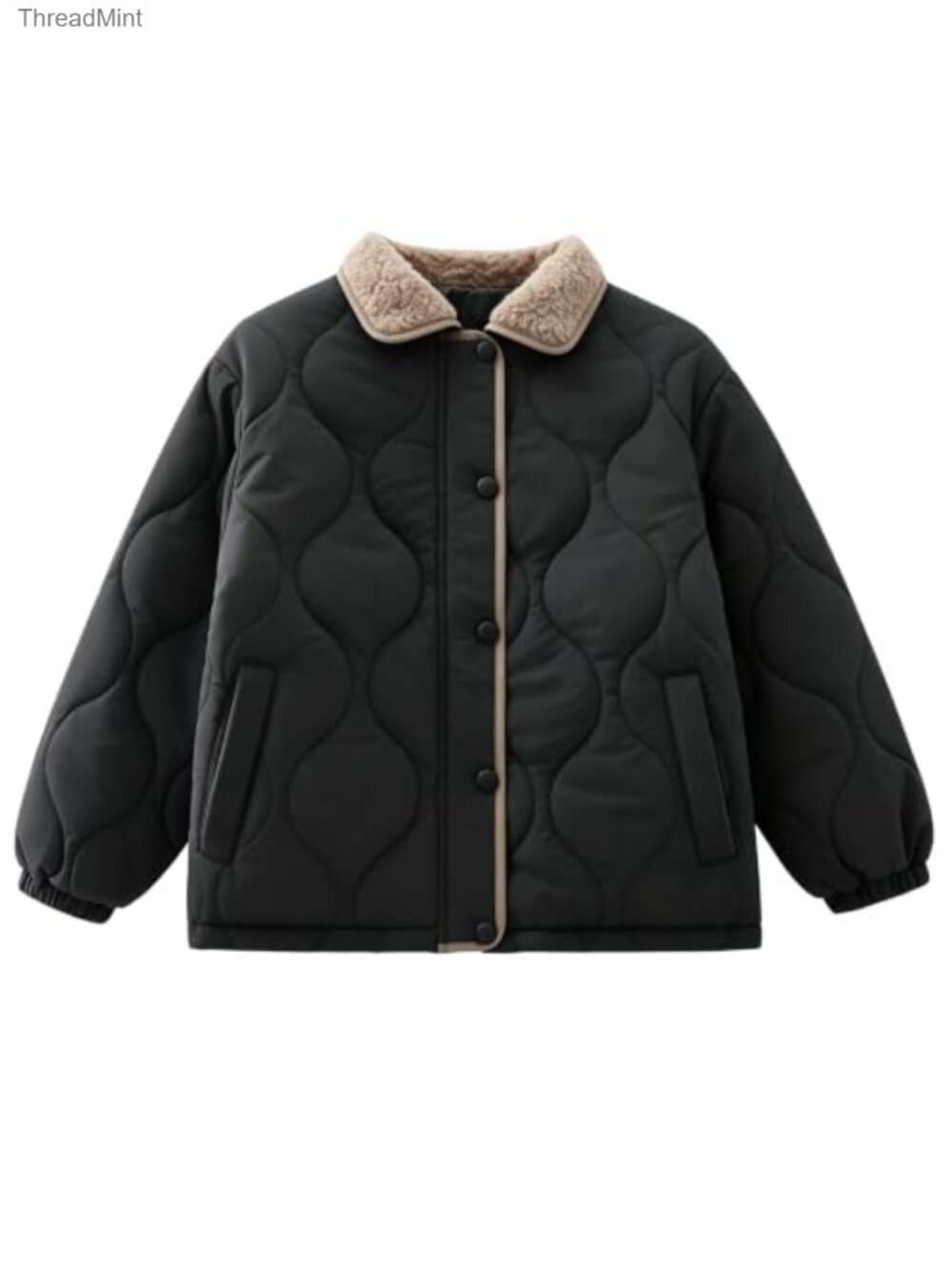 Girls Quilted Puffer Jacket Long Sleeve Button Down Winter Coat